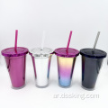 Eco Friendly BPA Tumbler 16oz 500ml UV طلاء بلاستيكي بلاستيك معلن مع القش